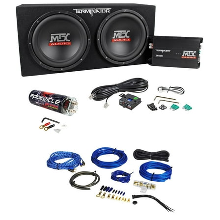 MTX Terminator TNP212D2 Dual 12” Subwoofers Enclosure Amp Kit 2 Farad Capacitor