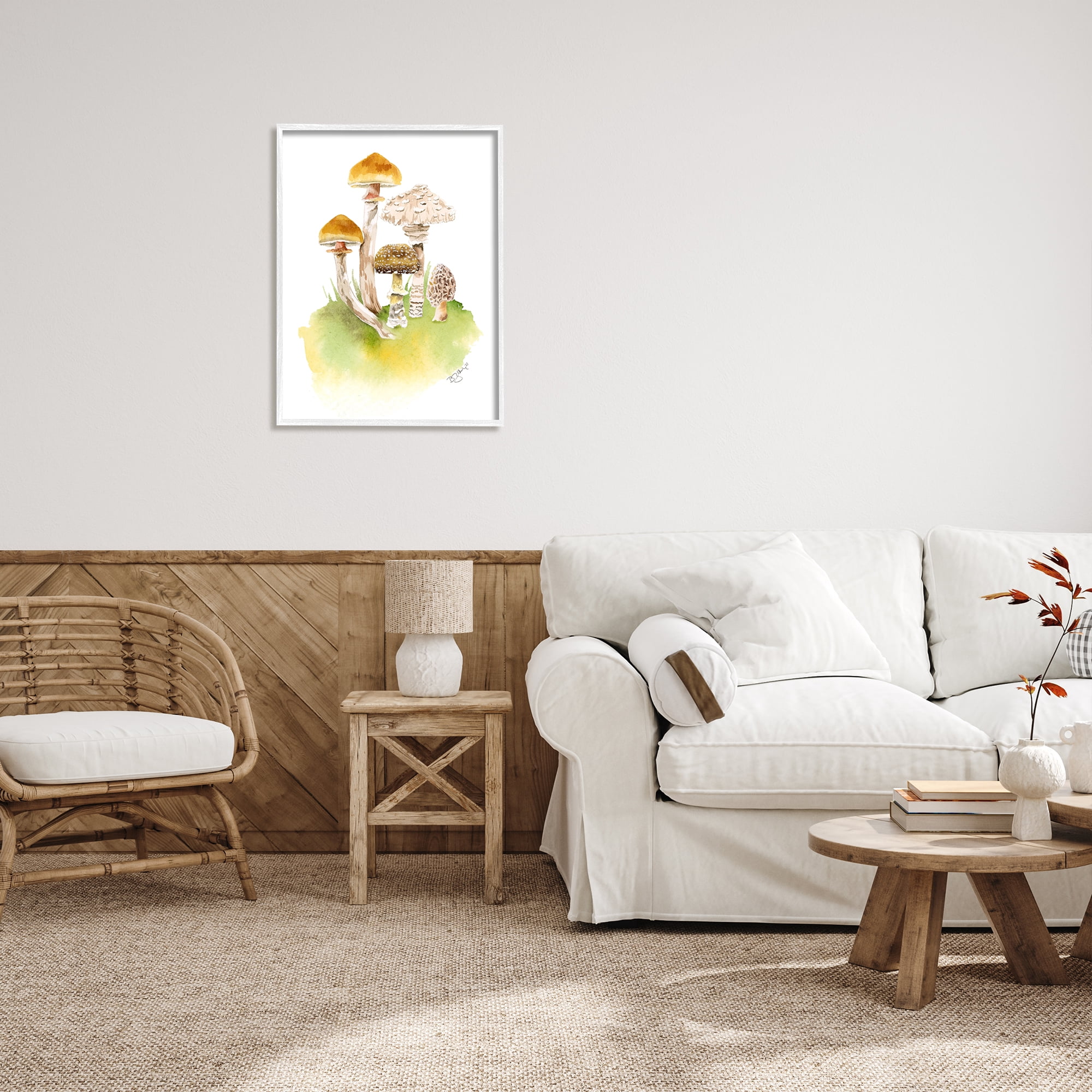 Stupell Industries Sprouting Brown Mushrooms Botanical & Floral Painting White Framed Art Print Wall Art, 24 x 30