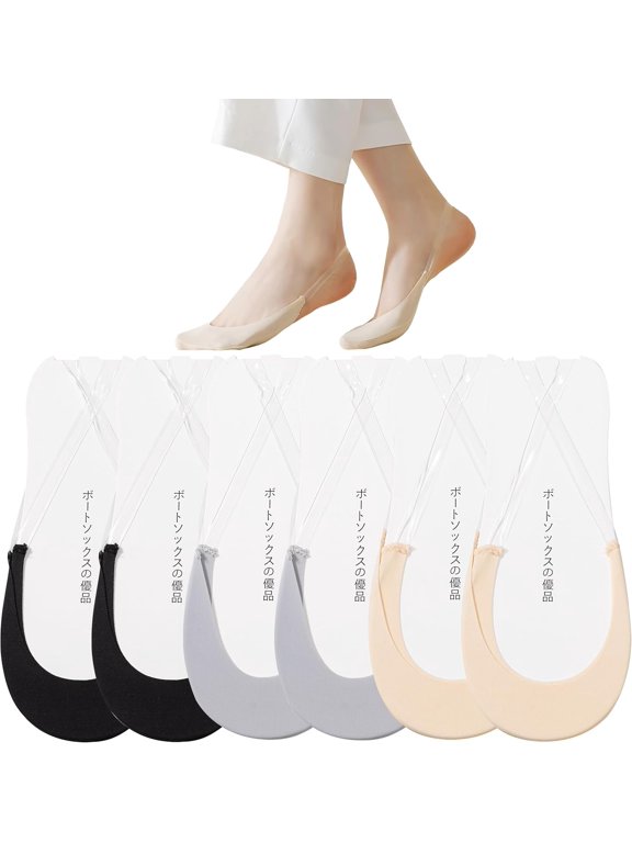 6 Pairs Womens No Show Socks with Grip Ultra Low Cut Liner Toe Socks Non-Slip with Invisible Slingback for Women 6-9