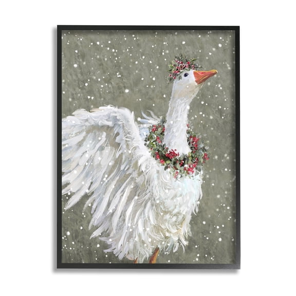 Stupell Industries Winter Goose Seasonal Botanicals Holiday Painting Black Framed Art Print Wall Art