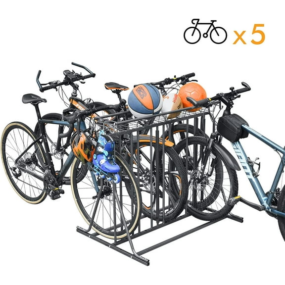Metal Freestanding Adjustable Multi-Use Bike Rack for 5 bikes (Black)