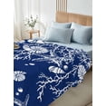 thumbnail image 4 of Navy Blue Coastal Queen Size Flat Sheet, Wrinkleproof & Fadeproof Cooling Flat Bed Sheet Only, Starfish Coral Ocean Conch Sea Nautical Breathable Soft Bedding Top Sheets 90 x 102 Inches, 4 of 8