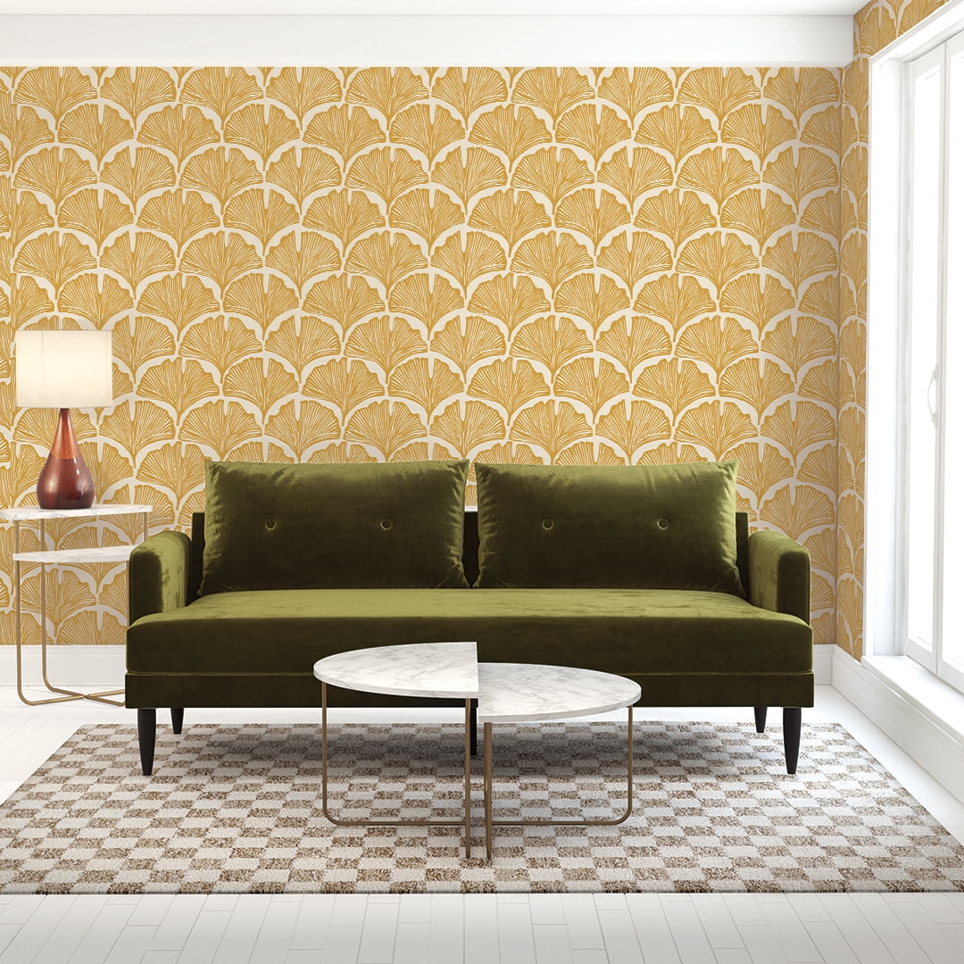 Tempaper x Novogratz Feather Palm Yellow Peel and Stick Wallpaper Yellow, 20.5" x 9'