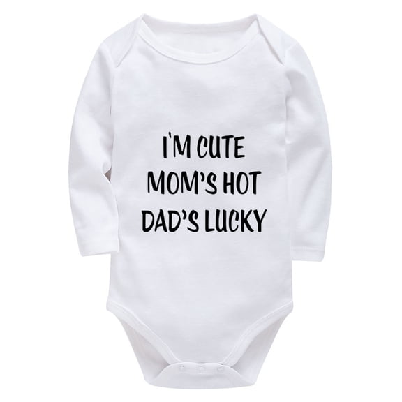 I'm Cute Mom's Hot Dad's Lucky Baby Neutral Romper Long Sleeve Girls Bodysuit White 3-6 Month Romper Boy