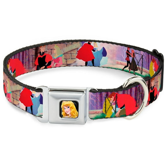 Disney Pet Collar, Dog Collar Metal Seatbelt Buckle, Sleeping Beauty Prince Scenes, 9.5 to 13 Inches 1.0 Inch Wide