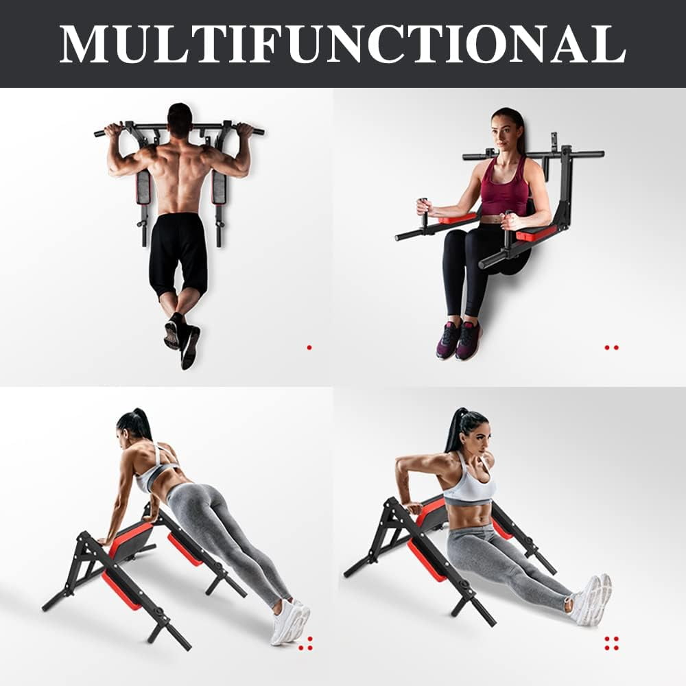 Multi-functional Wall Mounted Pull Up Bar Heavy Duty Chin Up Bar for Home Gym Indoor Upper Body Workout, Power Tower Set Training Equipment Fitness Dip Stand Supports to 440 Lbs