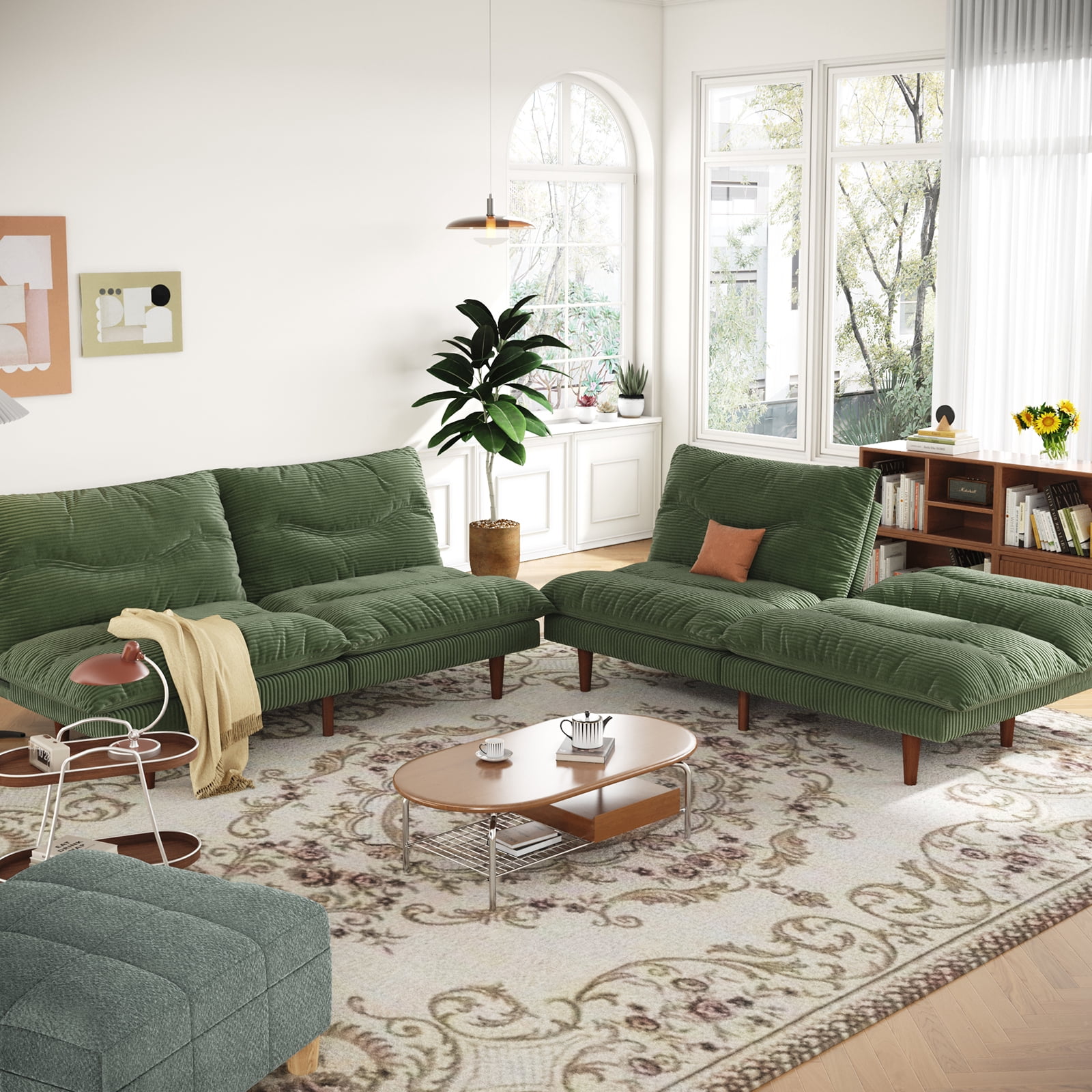 LLappuil 2 Piece 71" Corduroy Futon Convertible Sofa Bed, Loveseat Sleeper Sofa Couch for Living Room Apartment Green