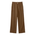thumbnail image 7 of Women's Cotton Wide Leg Pants with Pockets, High Waist Button Loose Fit Trousers, Casual Business Travel Outdoor Work, Womens Trousers Cropped | VerBelle,Coffee L, 7 of 7