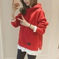 thumbnail image 2 of Long Sleeve Workout Tops for Women Winter Fall Relaxed Fit Hooded Batwing Cold Shoulder Drawstring Solid Color Leisure Polyester Sweatshirts Hoodies(Red,L), 2 of 4