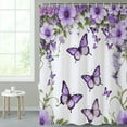 thumbnail image 4 of SUNOLIFE Purple Butterfly Shower Curtain Floral Waterproof Fabric Bathroom Curtain 47x64 in, 4 of 4