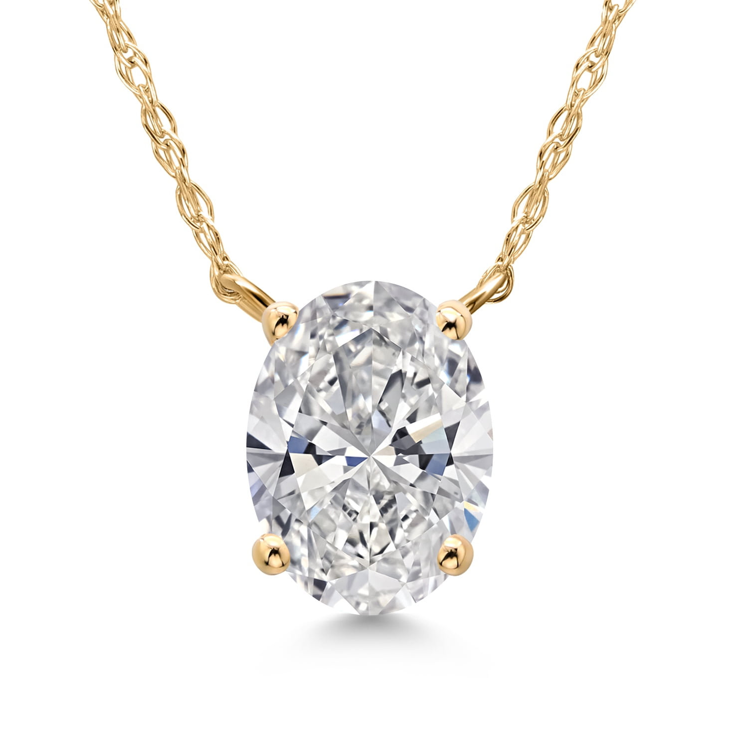 Gem Stone King 14K Yellow Gold IGI Certified Lab Grown Diamond Pendant Necklace for Women | 1.00 Cttw | D-E Color | VS1-VS2 Clarity | Gemstone April Birthstone | Oval 8X6MM | With 18 inch Chain
