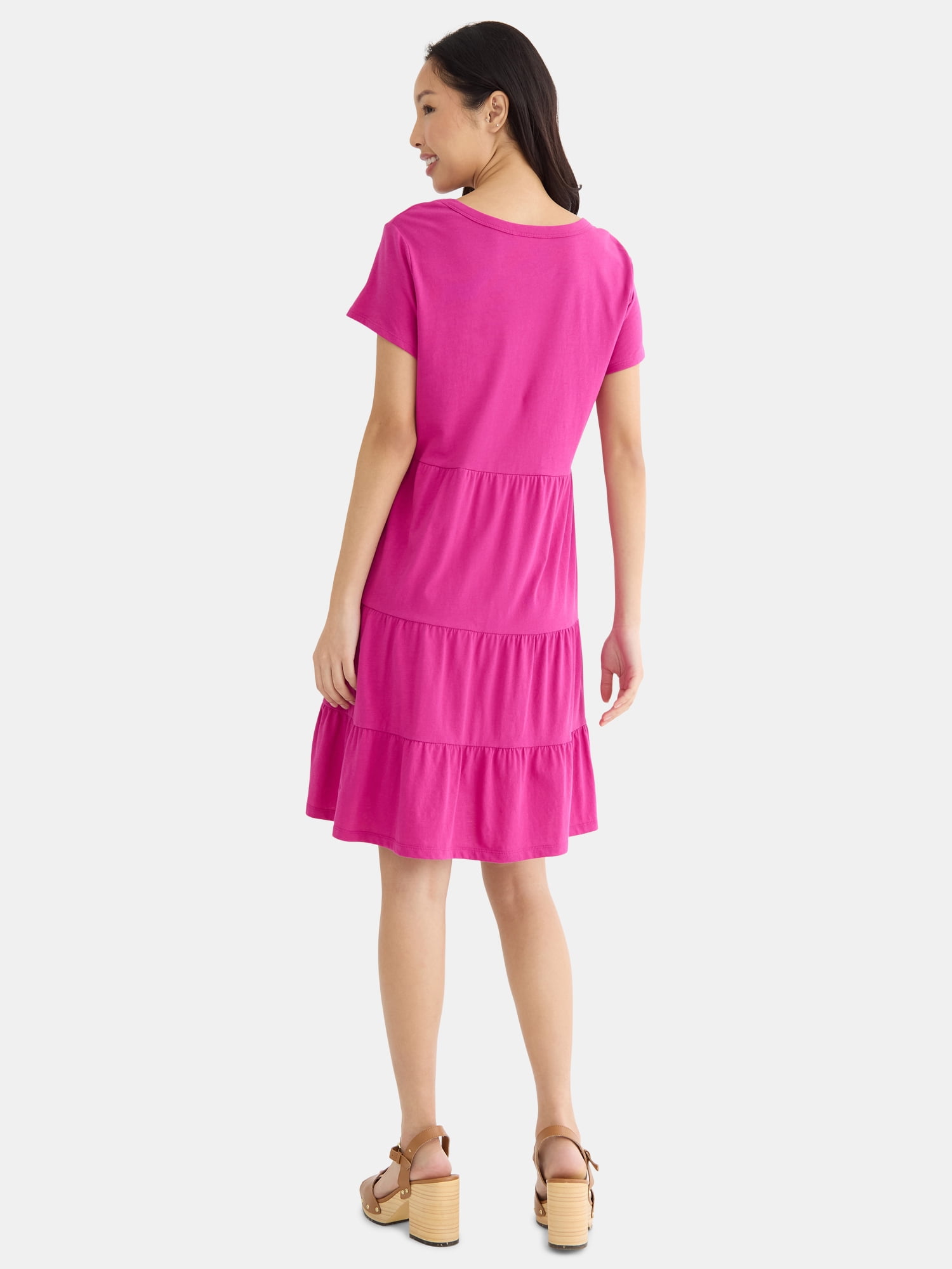 Time and Tru Women's and Women's Plus Tiered Cotton Mini Dress, Sizes XS-4X