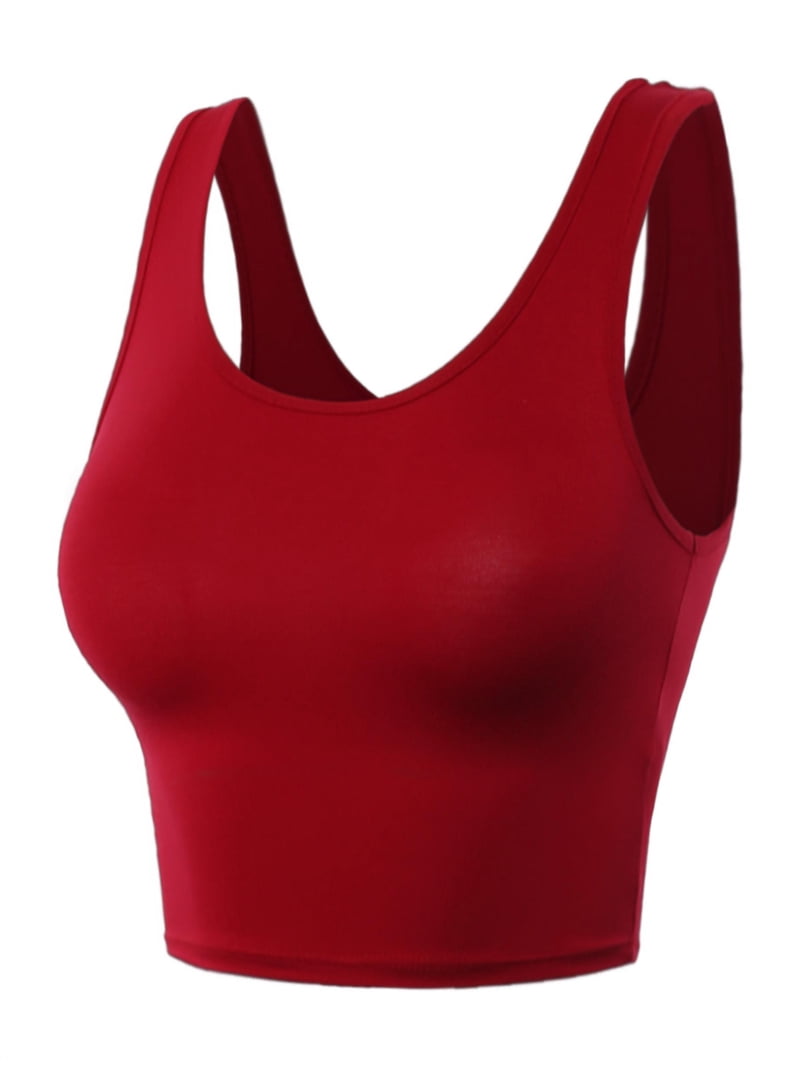 A2Y Women's Fitted Rayon Scoop Neck Sleeveless Crop Tank Top Red S