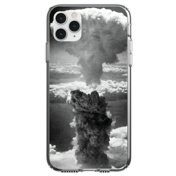 DistinctInk Clear Shockproof Hybrid Case for iPhone 11 (6.1" Screen) - TPU Bumper, Acrylic Back, Tempered Glass Screen Protector - Nuclear Mushroom Cloud