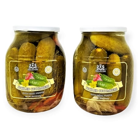 Belevini Pickled Cucumbers with Sweet Pepper, Kosher, Vegan, Non-GMO, 29.6oz/840 grams, Pack of 2