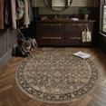 thumbnail image 4 of BERTHMEER Brown Round Area Rugs 8'x8' Washable Rugs for Living Room Bedroom Office Dining Room Non-slip Vintage Floral Oriental Traditional Rugs, 4 of 8