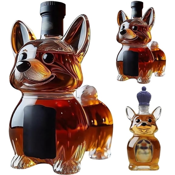 Corgi Crown Royal Whiskey Decanter, Dog Whiskey Bottle, Funny Animal Liquor Bottle for Bar Home Office Decor, Unique Glass Decanter for Wine Lovers and Dog Enthusiasts, Decorative Bottles