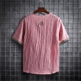 thumbnail image 6 of FRSASU Men's Boho Cotton Linen Shirt Short Sleeve Loose Ethnic Style Tee Casual Summer Beach Lightweight Vintage V-Neck T-shirts Pink, 6 of 6