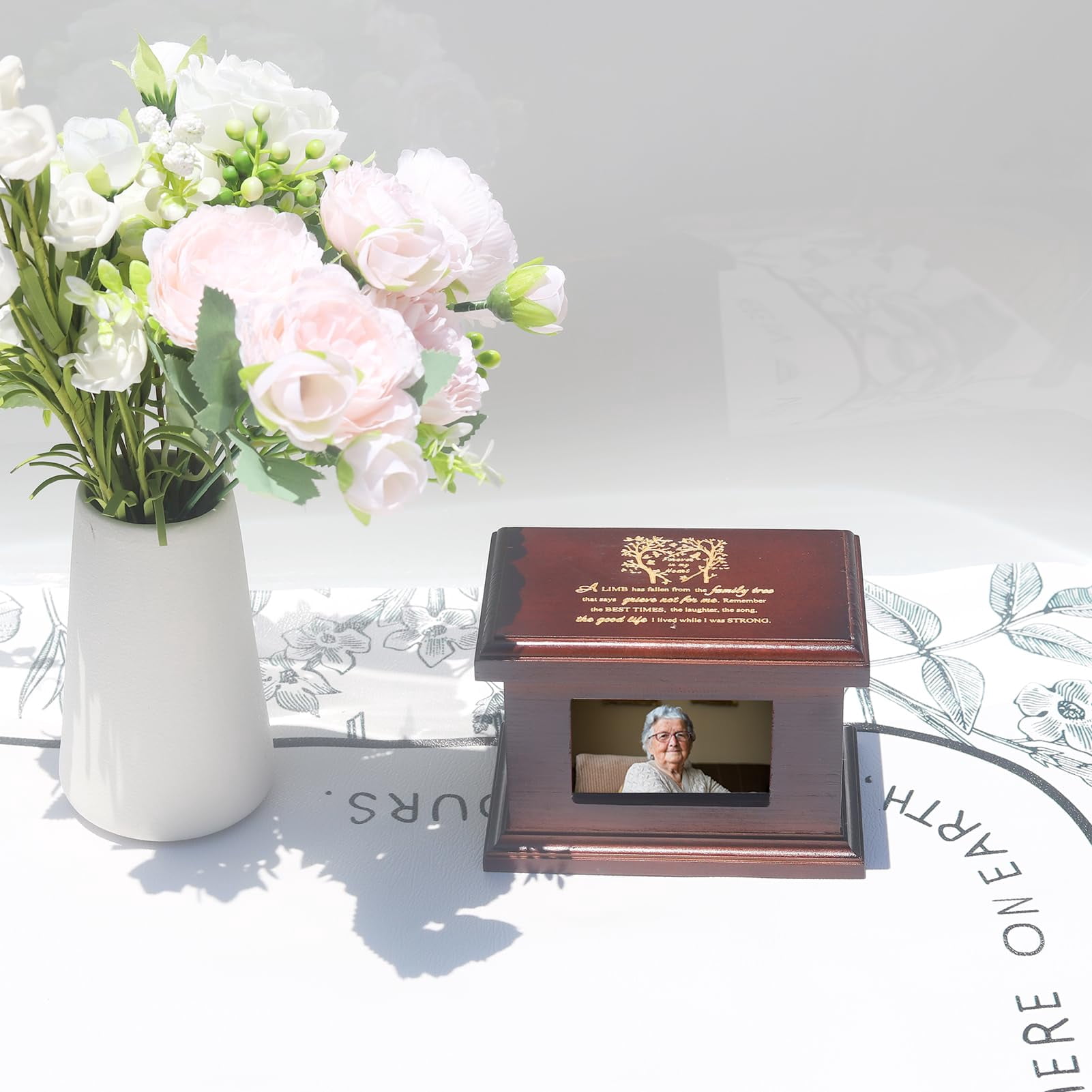 6 Inches Small Wood Urns for Ashes, Funeral Memorial Urns with Photo Frame, Small Urns Keepsake Wooden Urns Box and Casket, Picture Frame Keepsakes Urns for Human/Pet Ashes-Tree