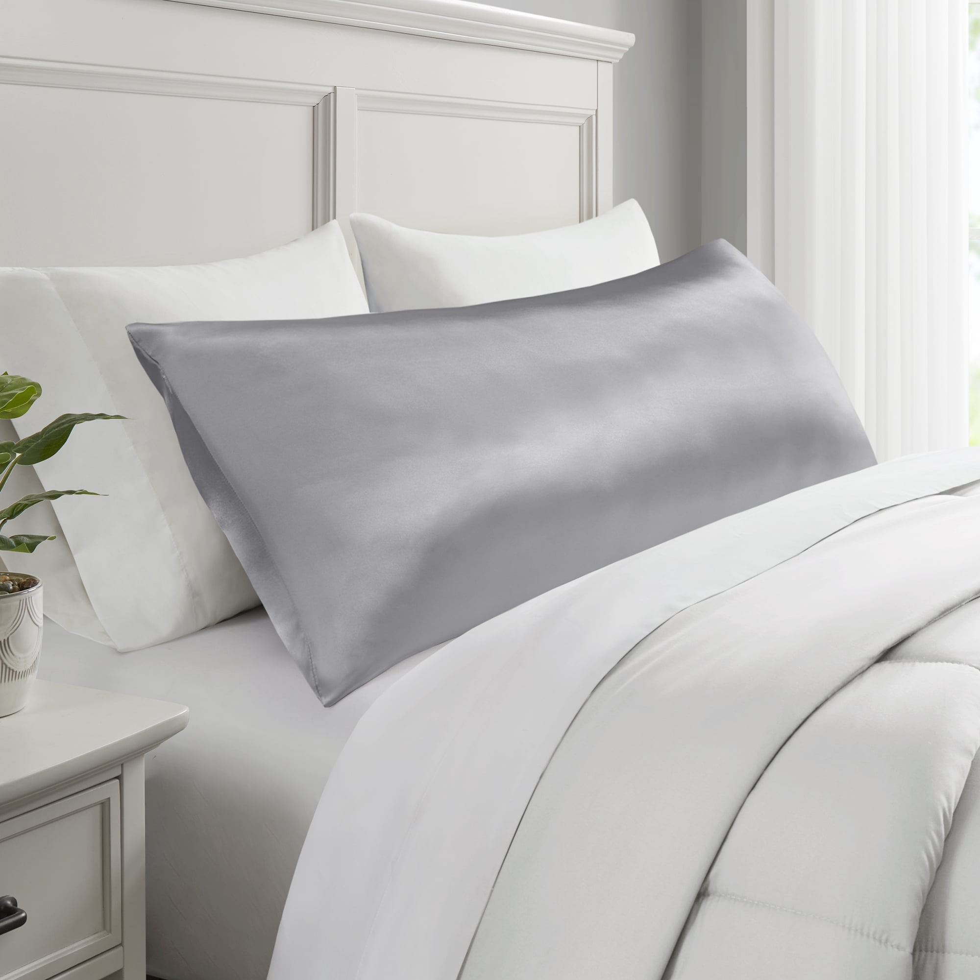 Mainstays Satin Body Pillowcase - Silver Grey - Frizz Control & Cooling Comfort - 1 Pack