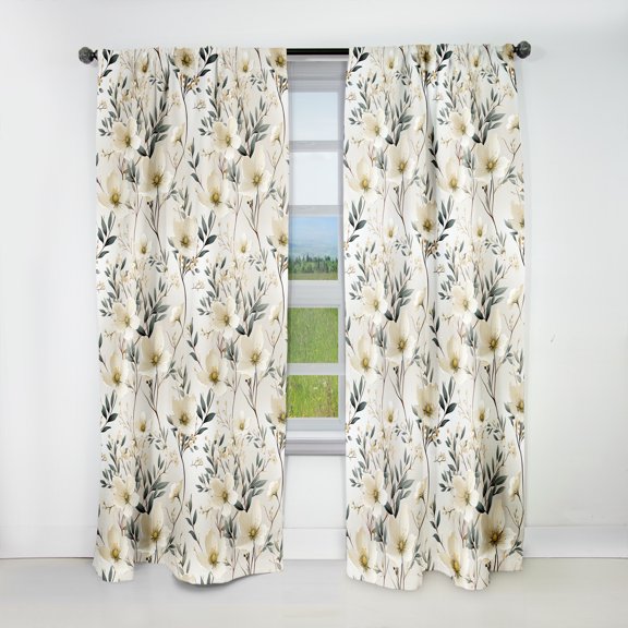 Designart "Blue White Daffodil Unity" Floral Blackout Curtain Single Panel