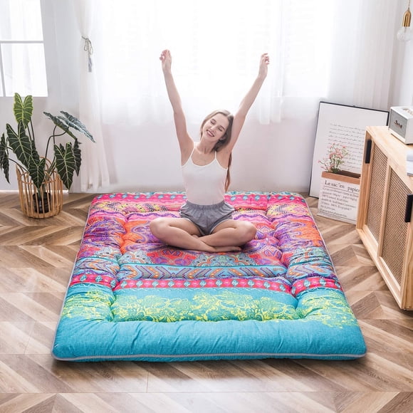 Colchón de futón MAXYOYO Queen, 152 x 203 cm, plegable, bohemio y floral