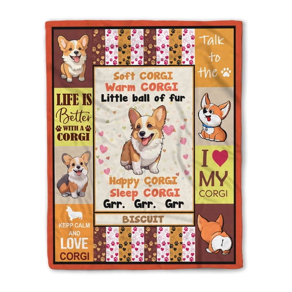 Customizaholic Custom Name Blanket, Corgi Blanket, Corgi Gifts For Corgi Lovers Kids