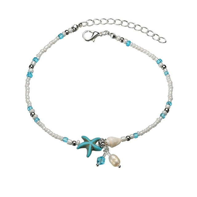 Hearth & Gear Boho Dance Turtle Seashell Conch Pendant Layer Beach Anklets For Women Ring Beads Pendant Foot Chains Beach Anklets of The Rings Bookend Rope Bracelet for Men Father's Day Bracelet Ring