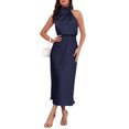thumbnail image 1 of Vestido LUNAMODA 2025 - Verano, satinado, elegante, formal, azul marino, 1 of 6