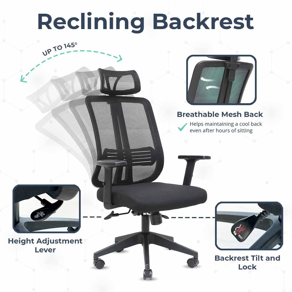 MotionGrey Stylish Ergonomic High Mesh Office Chair with Adjustable Head, Armrest & Lumbar Support