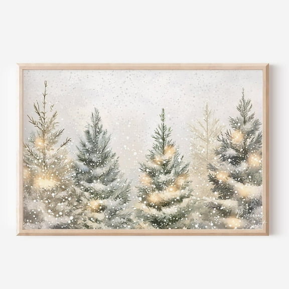 Zuno Snowy Pine Trees Winter Landscape Art Print Christmas Tree Snowy Winter Forest Pine Trees Printable Art - Wall Art Print, 8x12 UNFRAMED