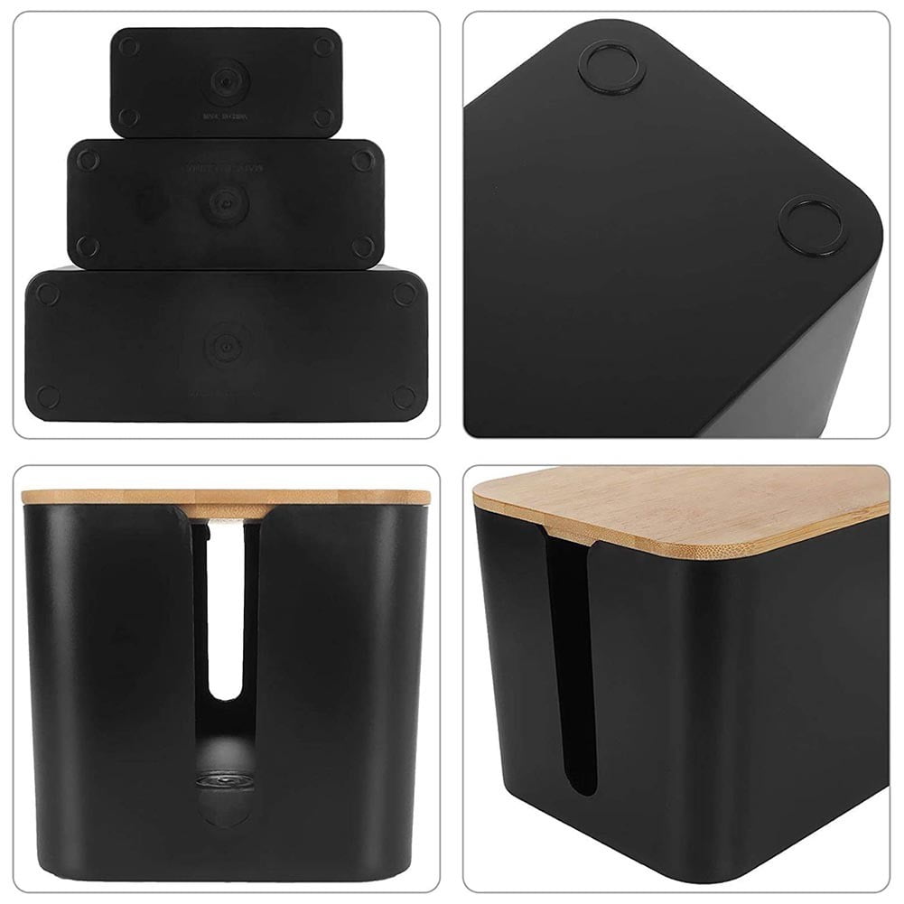 Cable Boxes,Large Cable Organiser Box with Wooden Lid for Cables Management Box A