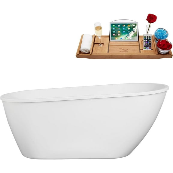 61" Streamline B-296-75-BNK Soaking Freestanding Tub and Tray With Internal Drain in Brushed Nickel