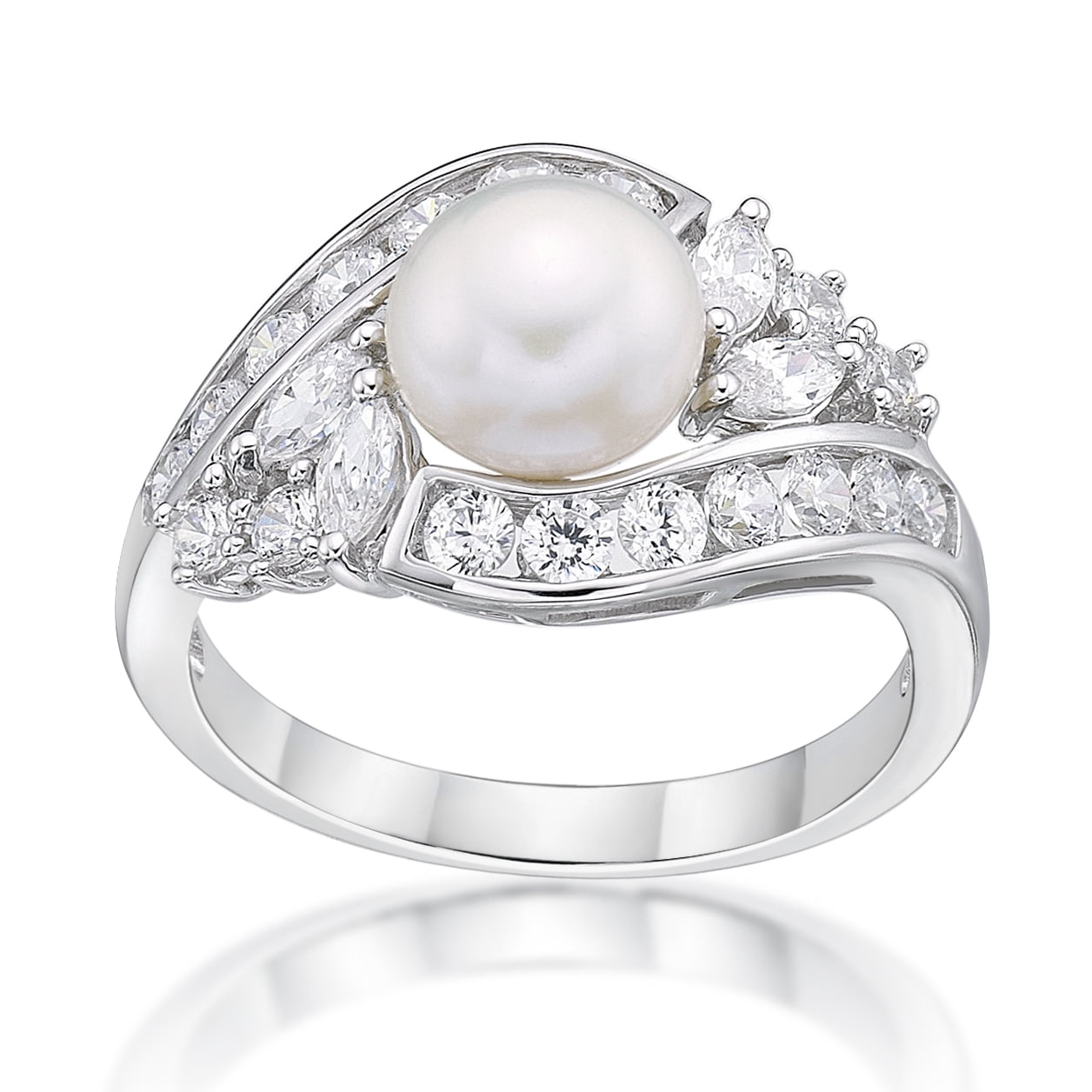 Jay Heart Designs 925 Sterling Silver Fancy Freshwater Pearl with Simulated White Diamond accent Ring