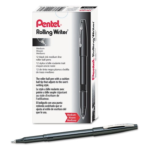Rolling Writer Roller Ball Pen, Stick, Medium 0.8 mm, Black Ink, Black Barrel, Dozen Rolling Writer Roller Ball Pen, Stick, Medium 0.8 mm, Black Ink, Black Barrel, Dozen
