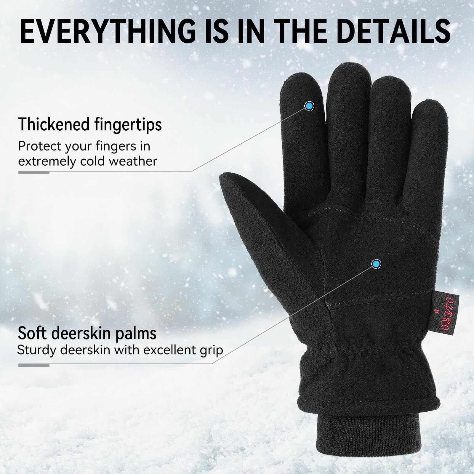 Ozero Deerskin Suede Winter Gloves -30°F Rated photo 2