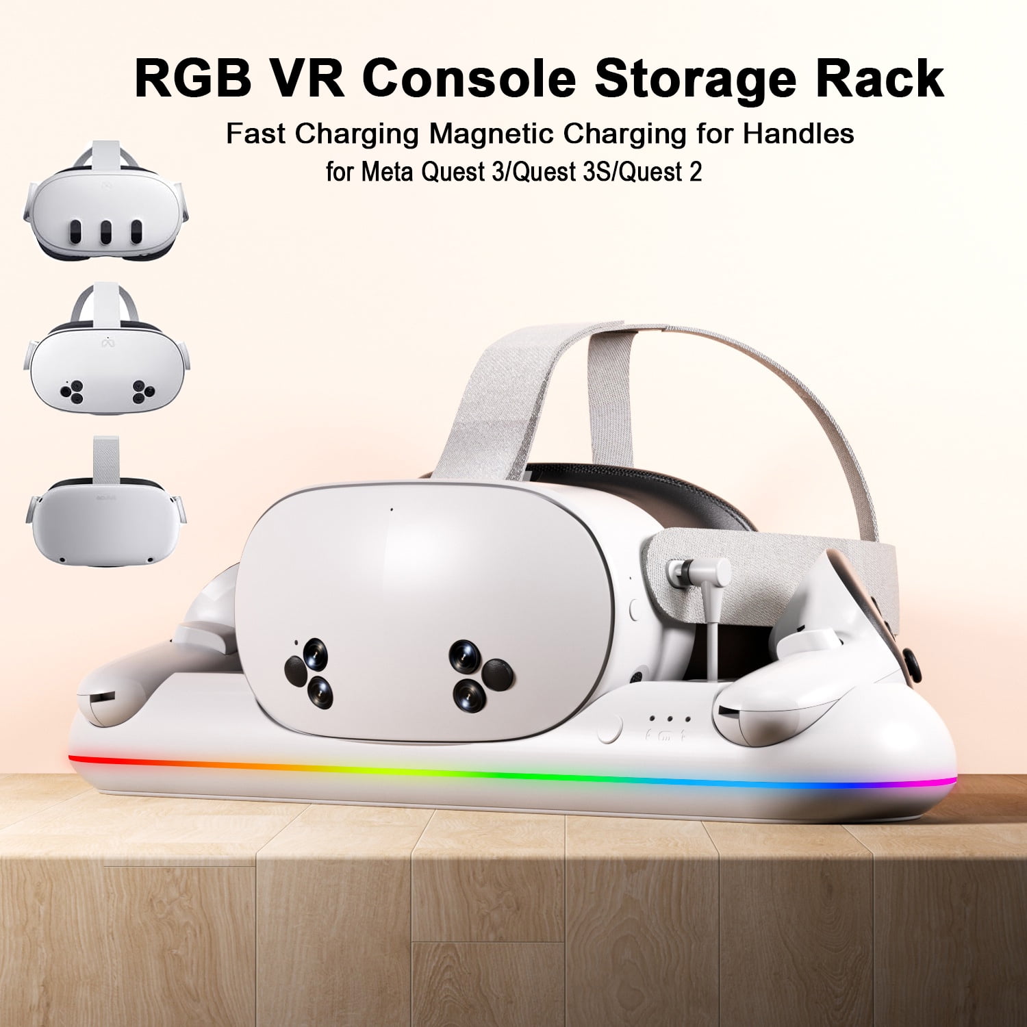 VR Charging Dock for Meta Quest 3/Quest 3S/Quest 2, Magnetic Charging Station for Oculus Quest 3 VR Headset & Controllers, with 2 Rechargeable 2100mAh Batteries, USB-C Charger, Supports LED Indicator