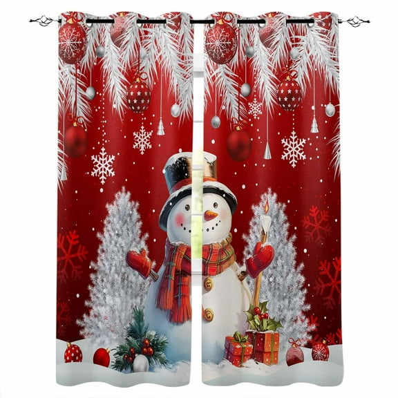 Hokiten Red Snowman Christmas Blackout Curtains | Light Blocking Print Window Curtains, Xmas Tree Balls Snowflake Thermal Insulated Window Drapes for Living Room Kitchen Cafe (2 Panels, 84"W x 63"L)