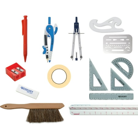 Westcott 15-Piece Count Architectural Drafting and Design Math Tool Kit for Beginners.