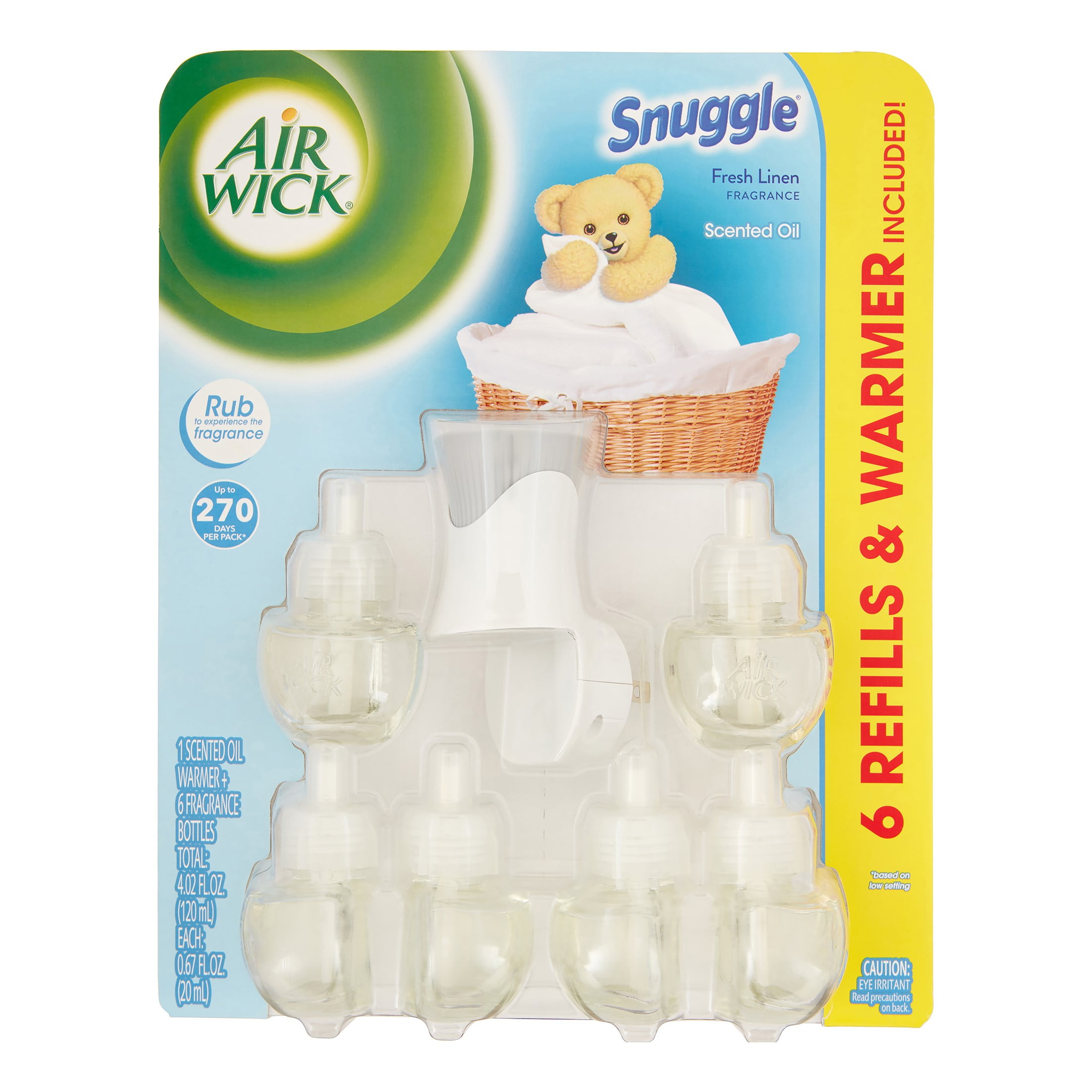 Air Wick Oils, Fresh Linen Scent, 6 Ct + Bonus Warmer, 1 Ct