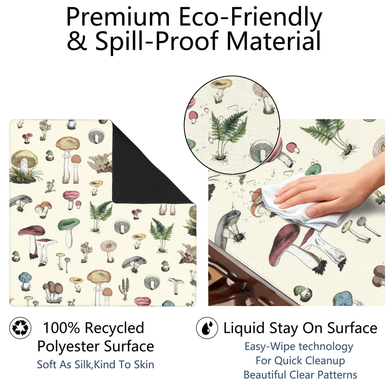 31.5 Inch Square Plants Pattern Game Mat Constructed from Rubber with Anti-Slip Backing Grip and Noise Dampening Qualities for Mahjong Board Games Card Games