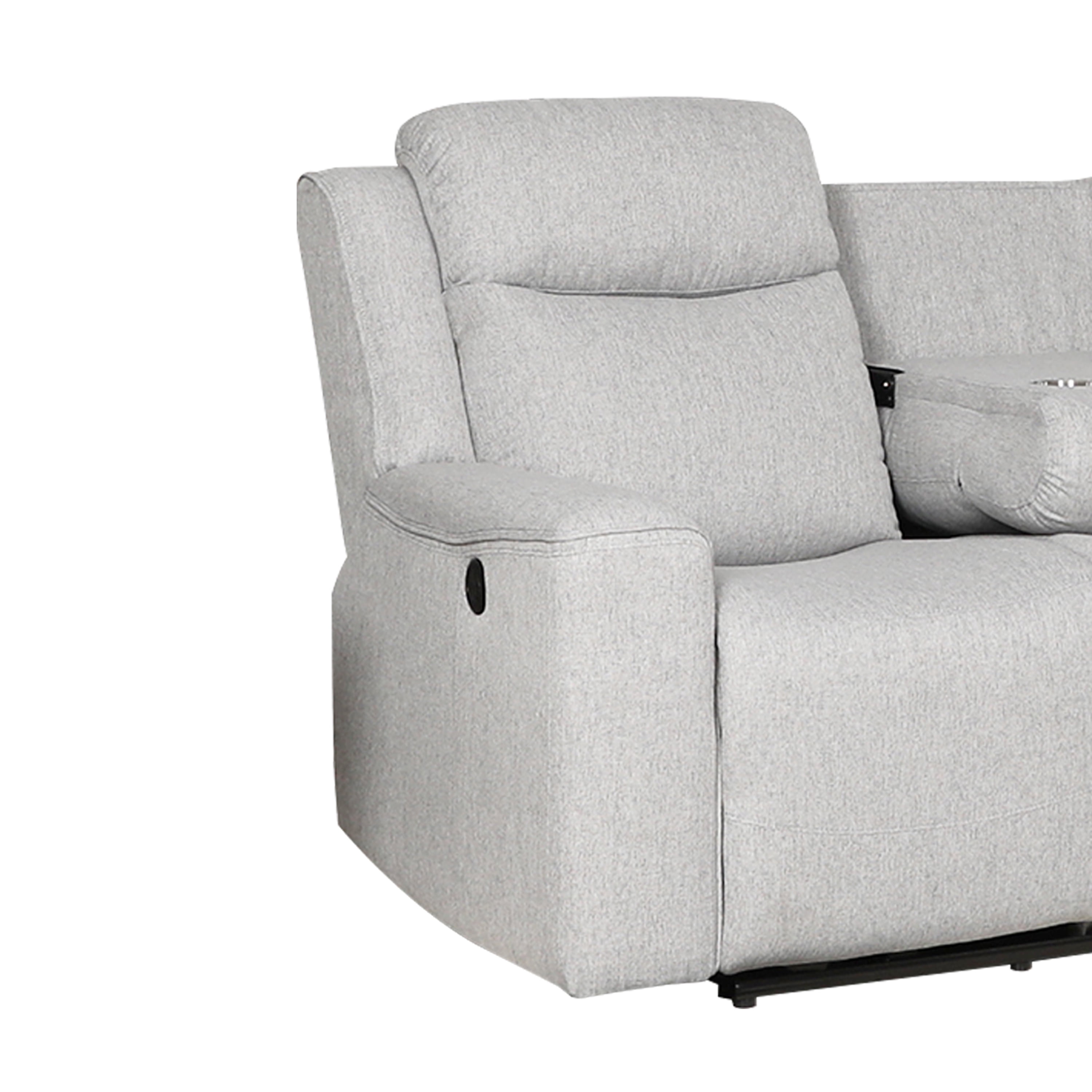 Amelia Collection Contemporary Upholstered Recliner Sofa with Dropdown Console and Cup Holders, White