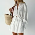 thumbnail image 3 of Summer 2025 Women's Puff Sleeves Shirt and Shorts Set Textured Design Casual Office Wear Korean Style Fashion Travel Outfit, 3 of 12