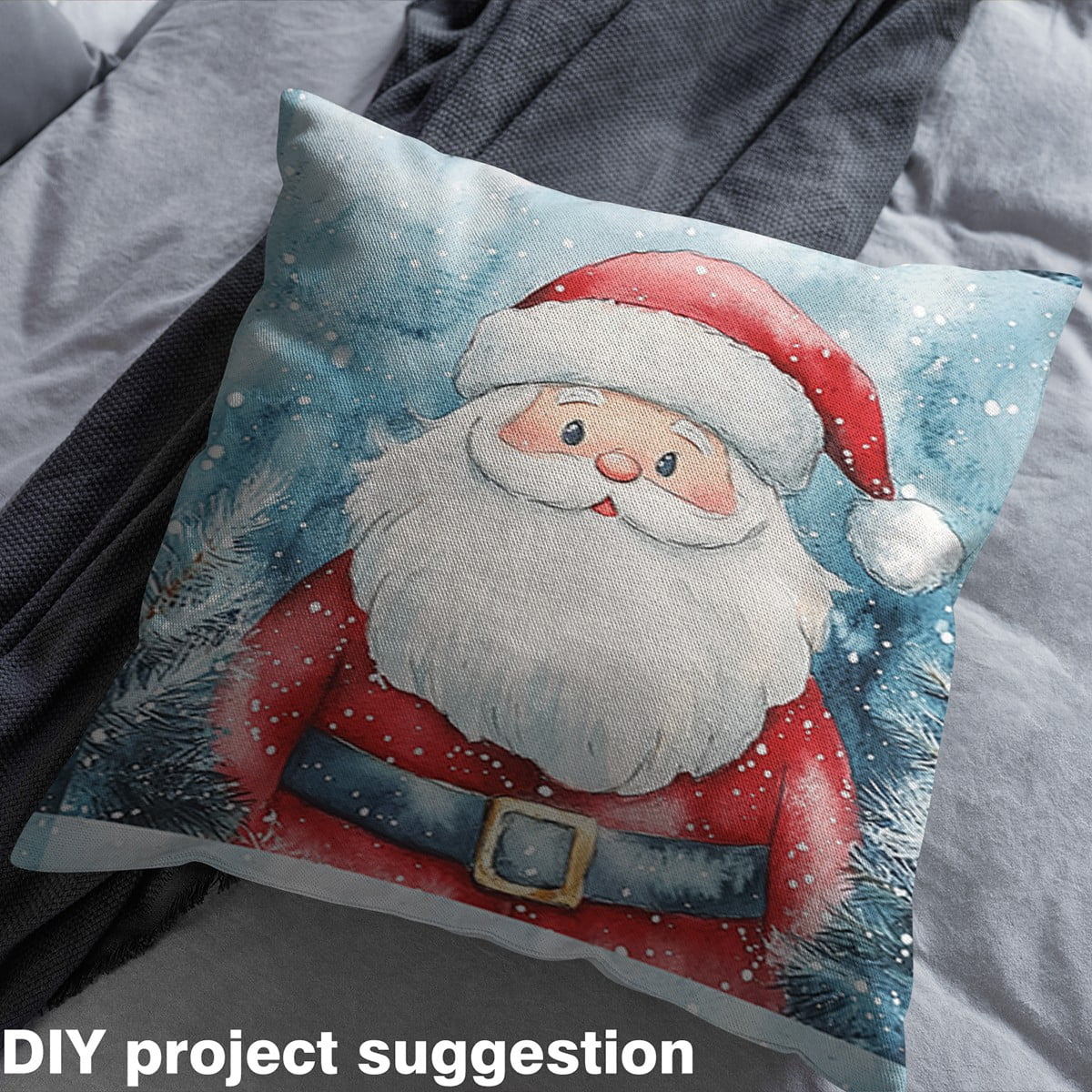 Homewish Cartoon Santa Claus Fabric by the Yard 3 Yard,Merry Christmas Sewing Fabric,Blue White Red Room Decor Fabric by the Yard For Boy Kids,Microfiber Bedroom Decor