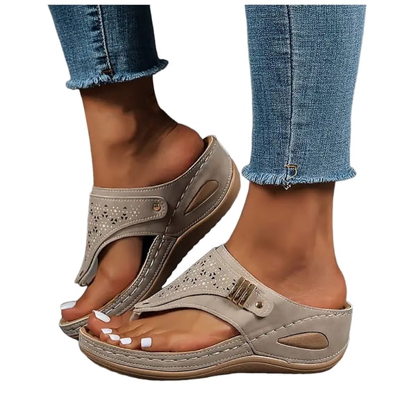 Women's Slippers With Arch Support Orthopedic Sandals Fashion Orthotic Flip Flops Ladies Slip On Lightweight Comfortable Thong Sandals Beige 7.5