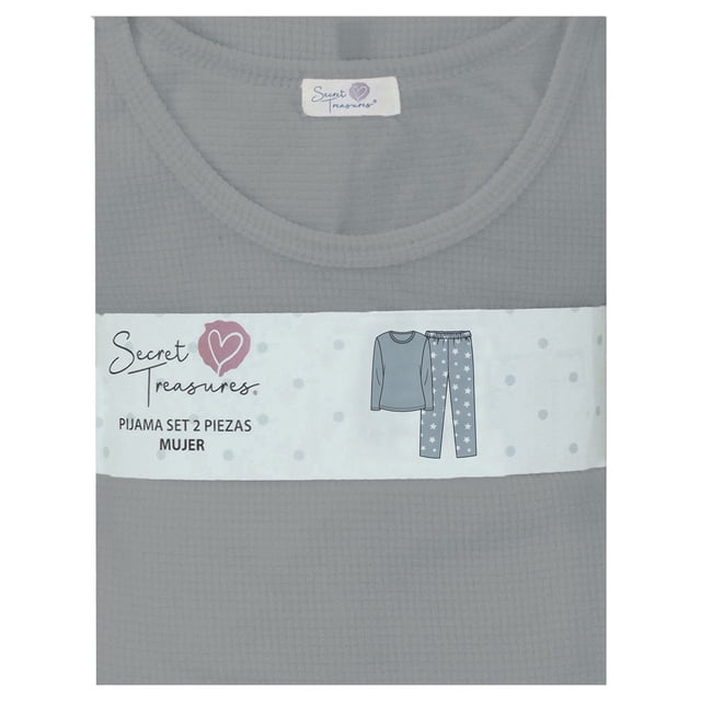 Pijama Secret Treasures para Dama Set Playera Manga Larga con Pantalón Gris Estampado Estrellas Talla CH 2 Piezas.