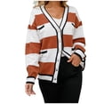thumbnail image 1 of IROINID Women's Button Down V-Neck Pullover Sweater Stripes Comfy Mid-Length Long Sleeve Autumn Sweater Blouse Button Tops, 1 of 9