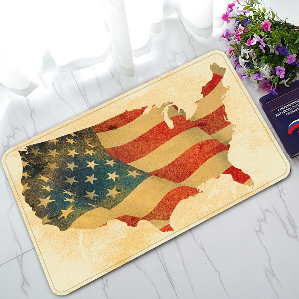 PHFZK Vintage Grunge USA Map Doormat, American Flag Doormat Outdoors