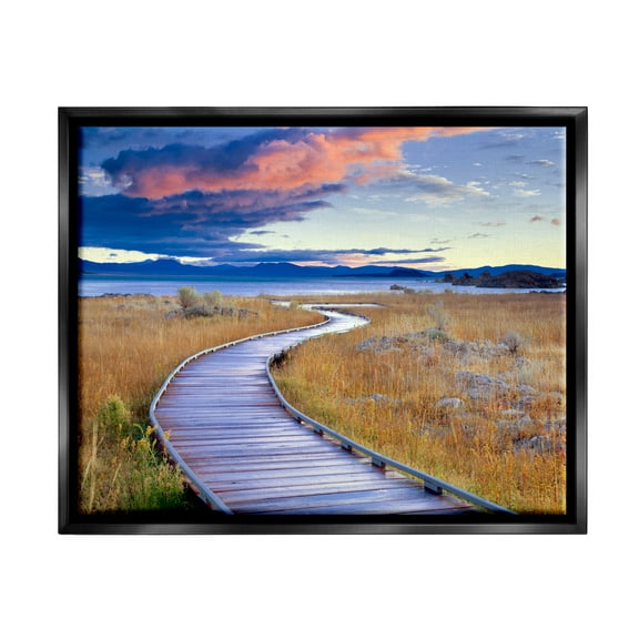 Stupell Industries Coastal Boardwalk Sunset Coastal Photography Black Floater Framed Art Print Wall Art