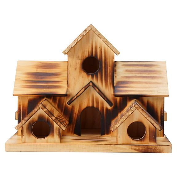 Outside Wooden Bird Houses Hanging 6 Hole Handmade Natural GX, House Yard C1R8
